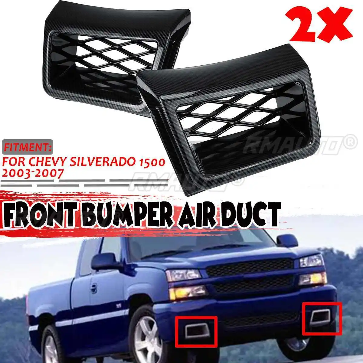 

A Pair Carbon Fiber Look Car Brake Air Duct Front Bumper Caliper Grill Air Outlet For Chevrolet For Silverado 1500 2003-2007 SS