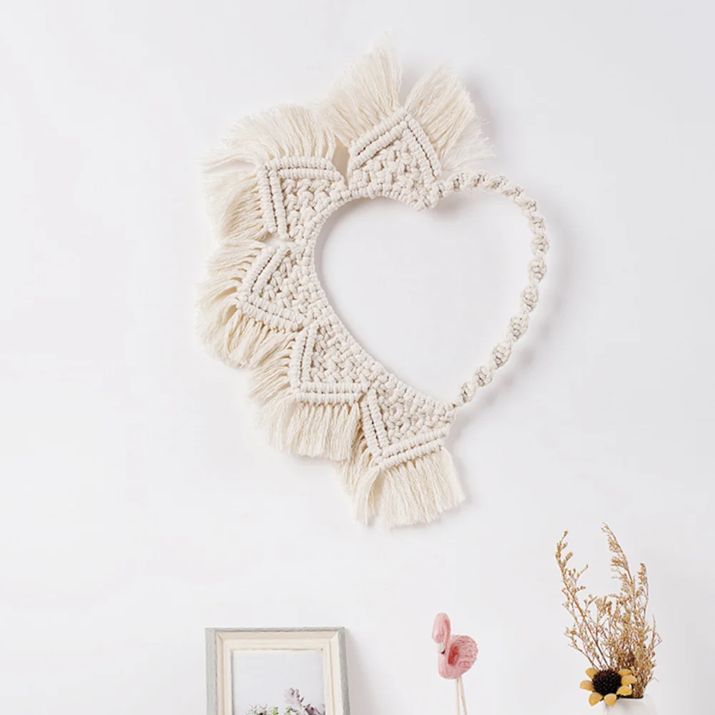 

Woven Heart Tapestry Wall Decor Bohemian Style Hanging Cotton Rope Tassel Banner Ornament Handmade Home Textile Art