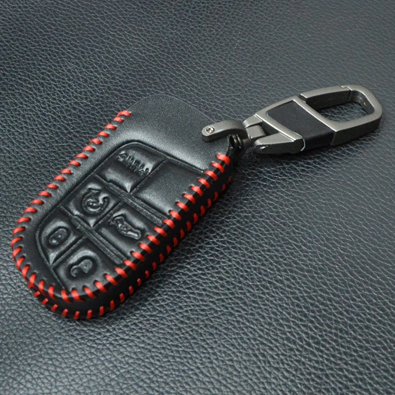 Leather Remote Car Key Fob Cover Case For Jeep Grand Cherokee Renegade Dodge Charger Challenger Dart Journey Chrysler