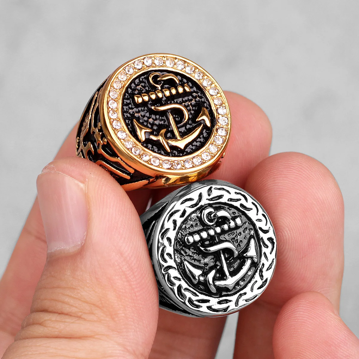 Stainless Steel Men Rings Anchor Navy Ocean Luxury Punk Rock Hip Hop for Biker Male Boyfriend Jewelry Creativity Gift Wholesale
