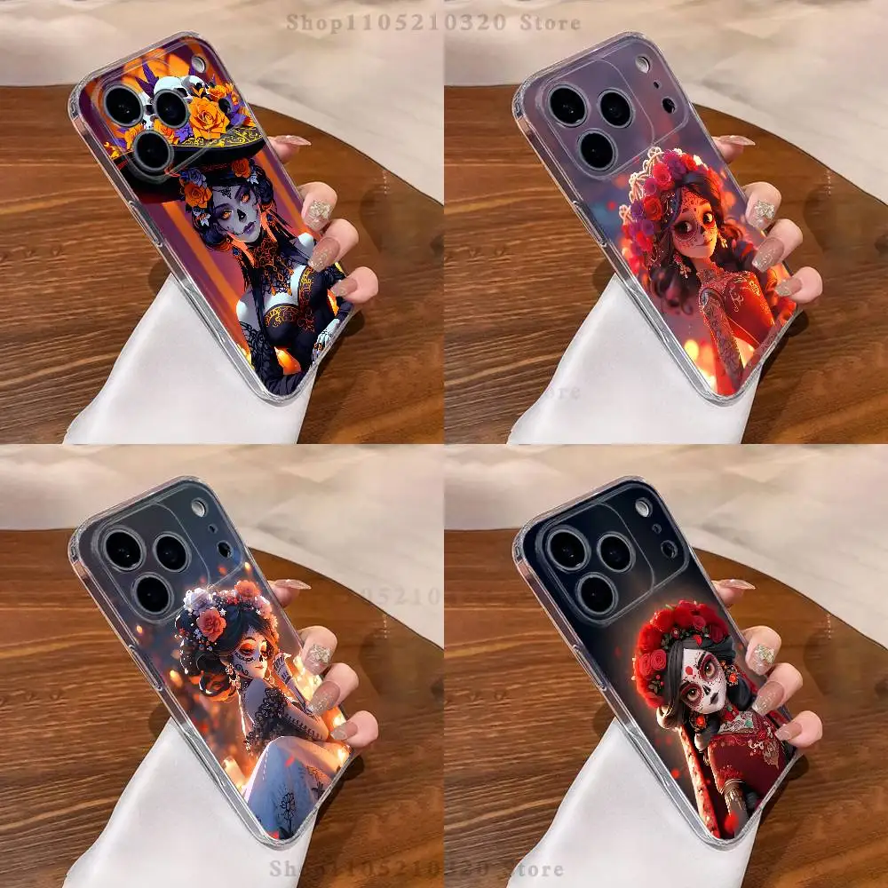 

Skull Girl Catrina Mexican Phone Case For iPhone 17,16,11,15,13,14,12,Air,Mini,Plus,Pro,Max,Plus,E Clear Soft Shell