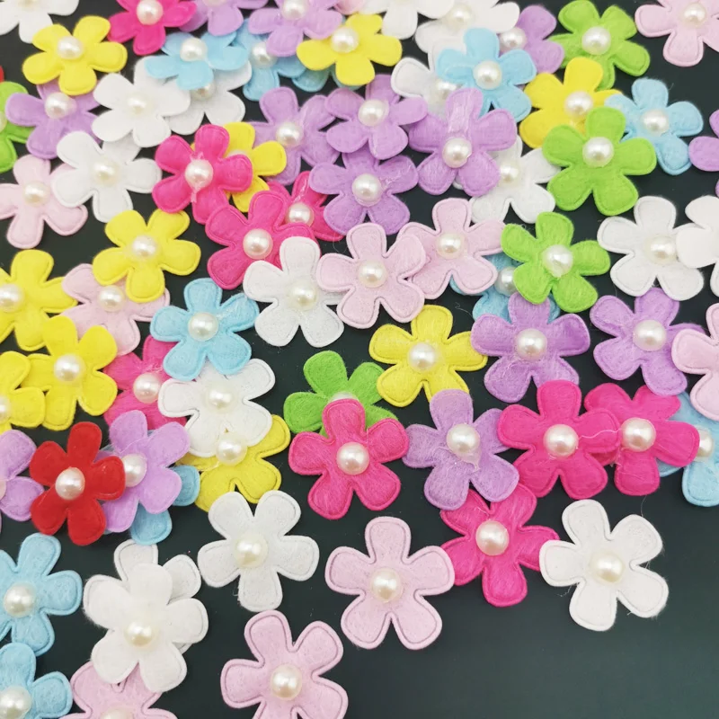 (100 Stück/Packung) 2,5 cm Perlenblütenblätter in verschiedenen Farben zur Kleidungsdekoration, handgemachtes DIY-Handwerk, Kopfbedeckungsdekoration – Detail 1