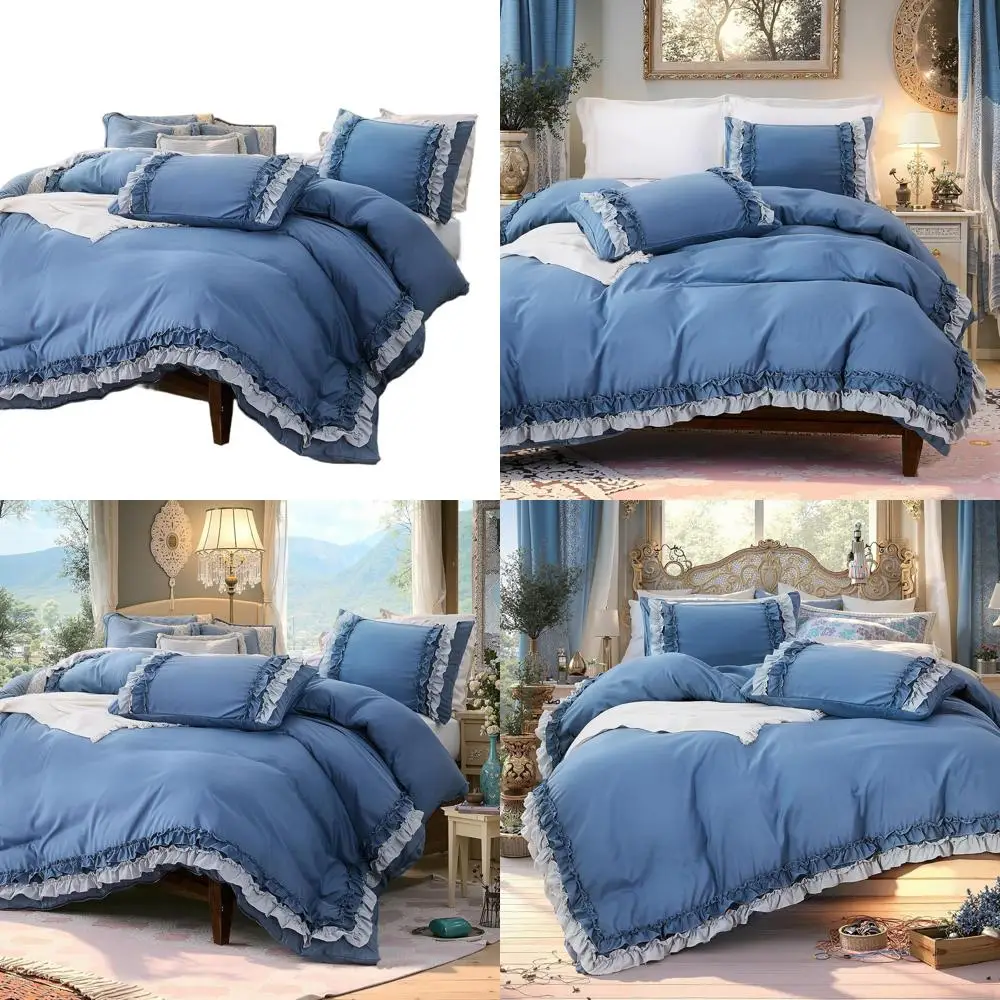 

Queen Size Shabby Chic Duvet Cover Set - Elegant Ruffled Lace Bedding with Soft Lightweight Material for All Seasons