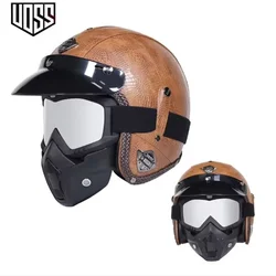Cascos de moto con lente plateada, cascos de cara abierta, Media Pu, Vintage, cuero marrón, 55 a 64 Cm, talla S a XXL