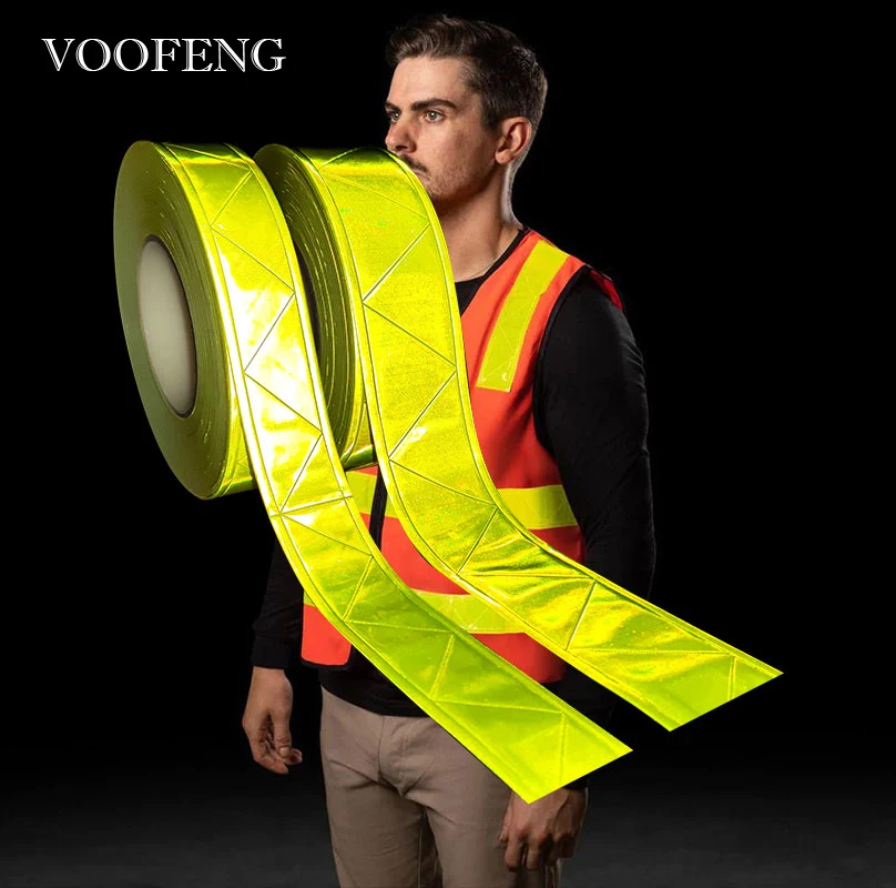 

VOOFENG High Visibility Microprismatic Reflective PVC Tape W Shape Shining Pattern Sewing on Clothing Bag Warning Tape Reflector