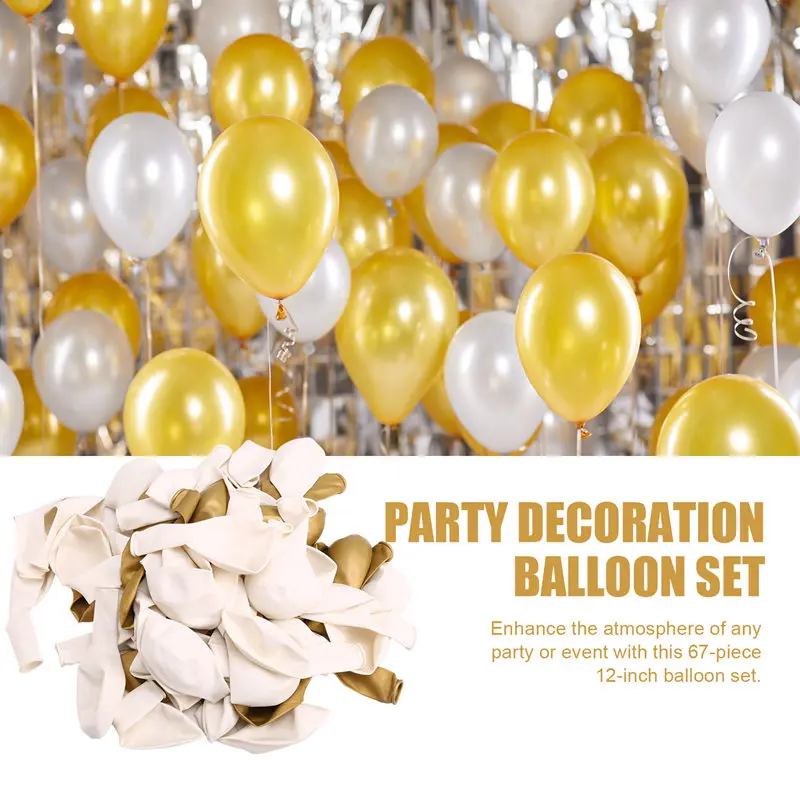 White And Gold Latex Balloons, 67Pcs 12 Inch Metallic Gold And White Gathering Balloons For Birthday,Graduation,Wedding