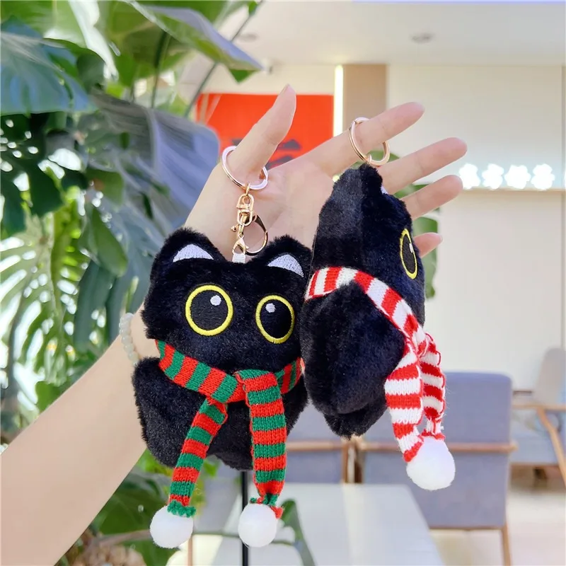 Kawaii Zwarte Kat Pluche Pop Speelgoed Hanger Cartoon Kat Zacht Gevulde Pop Hanger Autosleutel Rugzak Tas Decor Pop Hanger Sleutelhanger