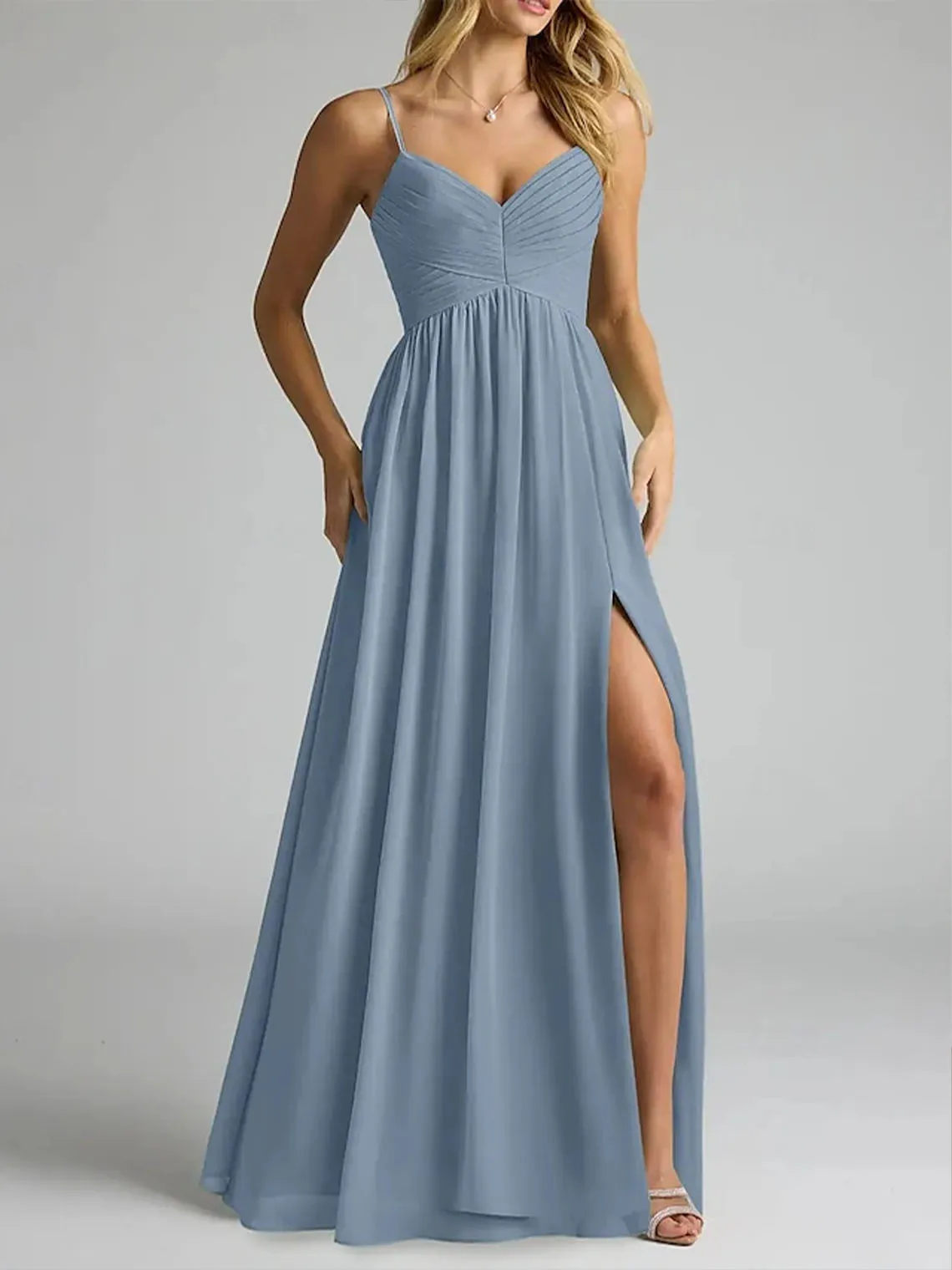 

A-Line Chiffon Bridesmaid Dress with V Neck Floor Length Elegant Ruching Party Wedding Formal Evening Gown 2025 free customized