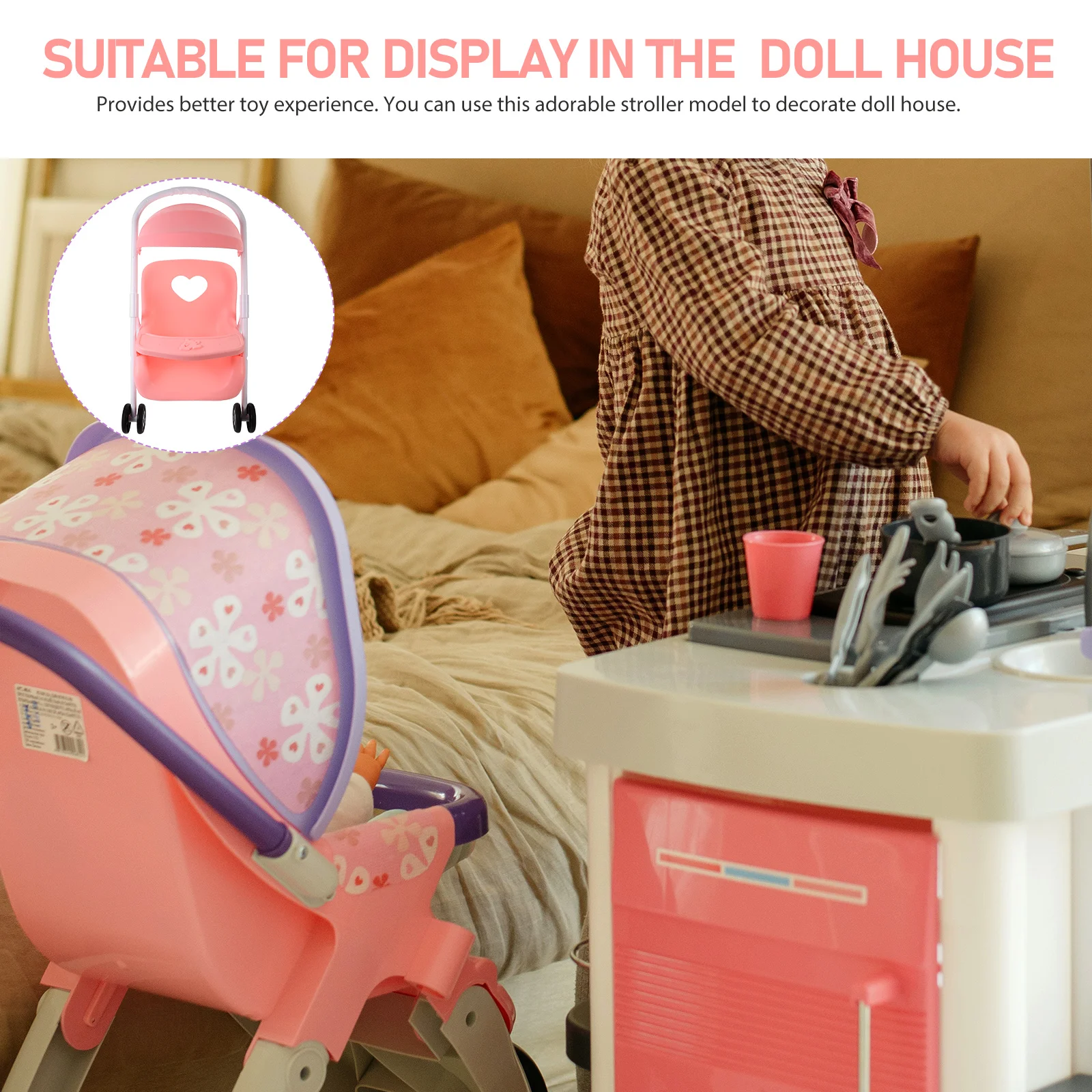 Dollhouse Decoration Simulated Stroller for Dolls It Can Move Landscape Adornment Plastic Sundries Rack Lifelike Playset