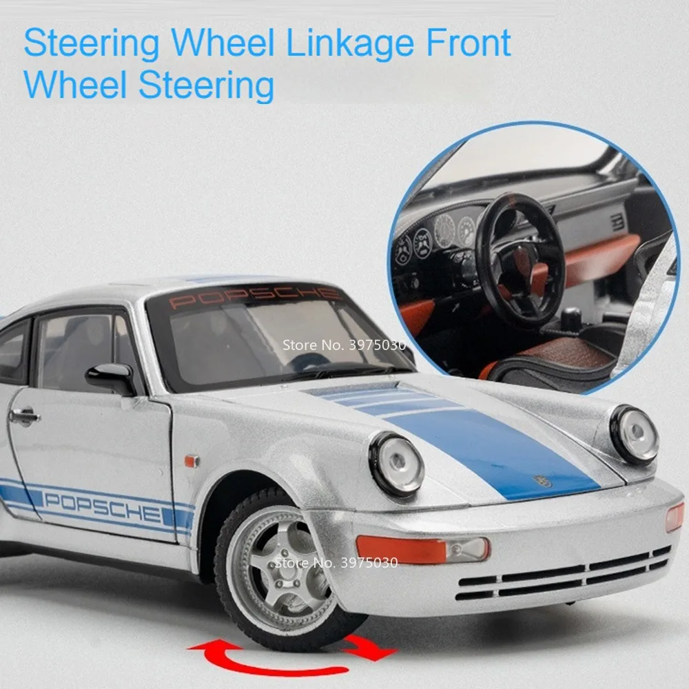 1:24 964 911 GT3 RSR Legering Speelgoed Diecast Auto Modellen Rubberen Banden Wiel Trek Supercar 4 Deuren Geopend Voertuigen Kinderspeelgoed