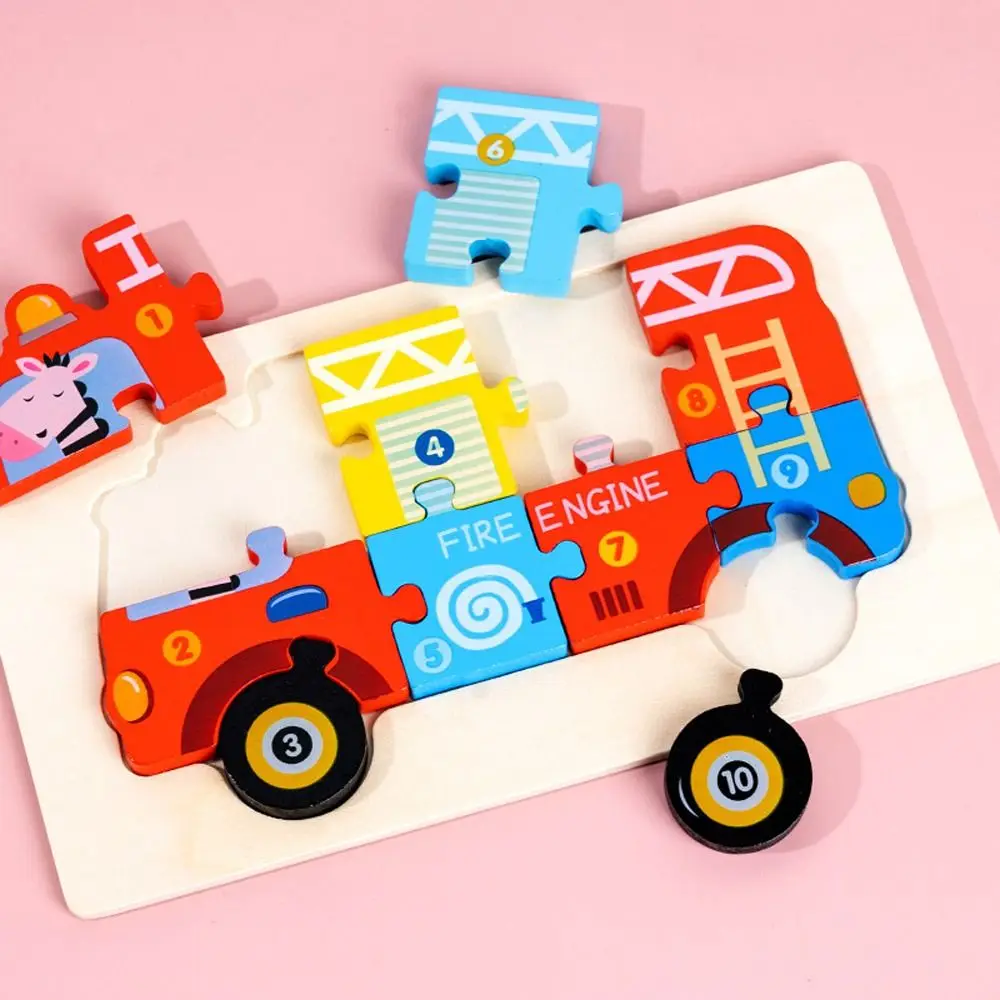 Cute Ambulance 3D Police Animal Rocket Kids Wooden Puzzle Toy Intelligence Game Puzzle Early Education Toy Vehicle Jigsaw