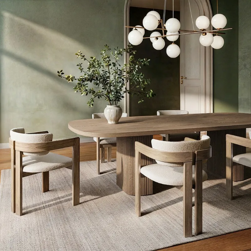 Luxury Modern Solid Oak Dining Table and Chairs Set 8 Seater Home Hotel Villa Restaurant Furniture Customized