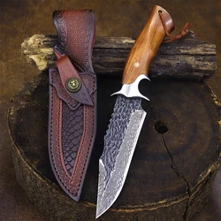 Outdoor knife field high hardness sharp Damascus steel portable small straight knife wilderness survival home collection knife