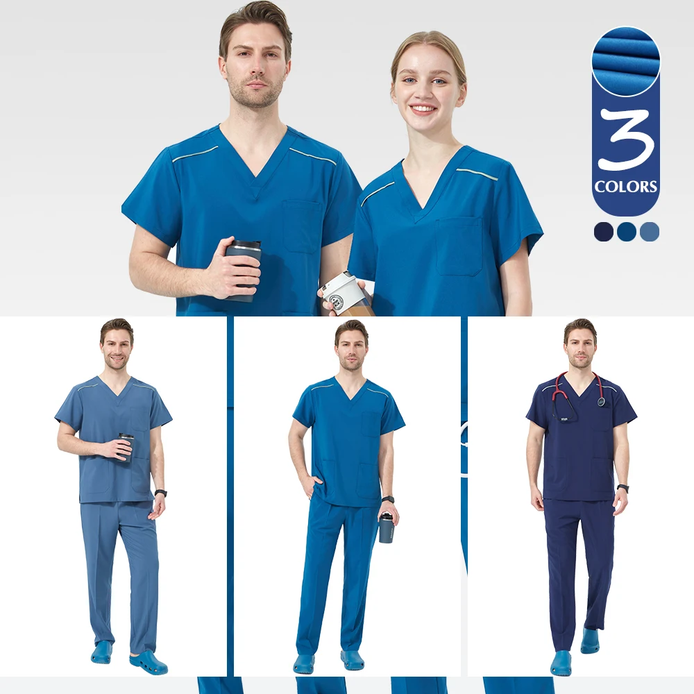

Men Doctor Uniforms Surgical Working Sets Medical Scrubs Dentist Outfit Chef Workwear 4-way Stretch Pet Hospital Suits S05