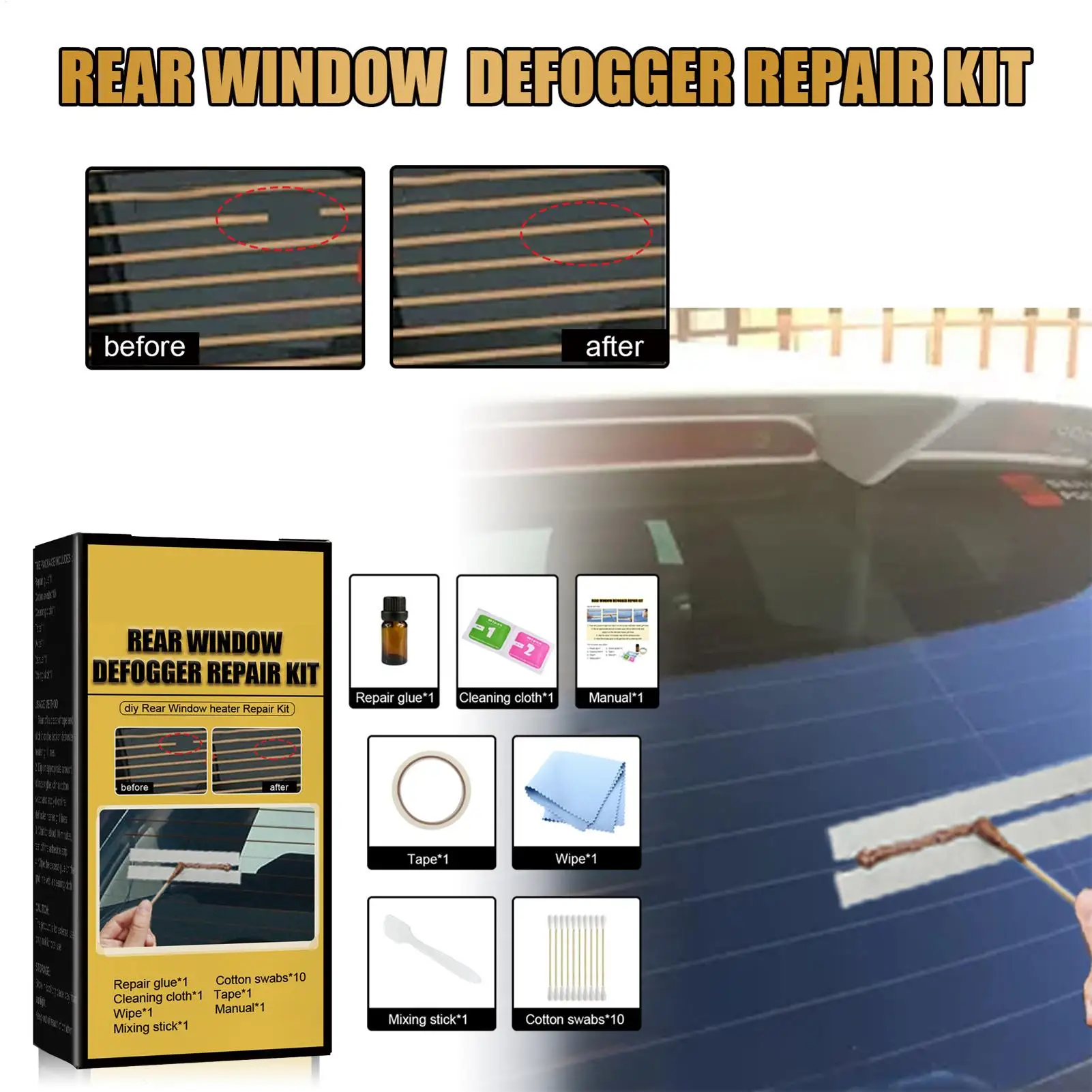 Car Rear Window Defogger Repair Kit DIY Quick Repair Scratched Broken Defroster Fix Heater Gridlines Professional Tools for SUVs