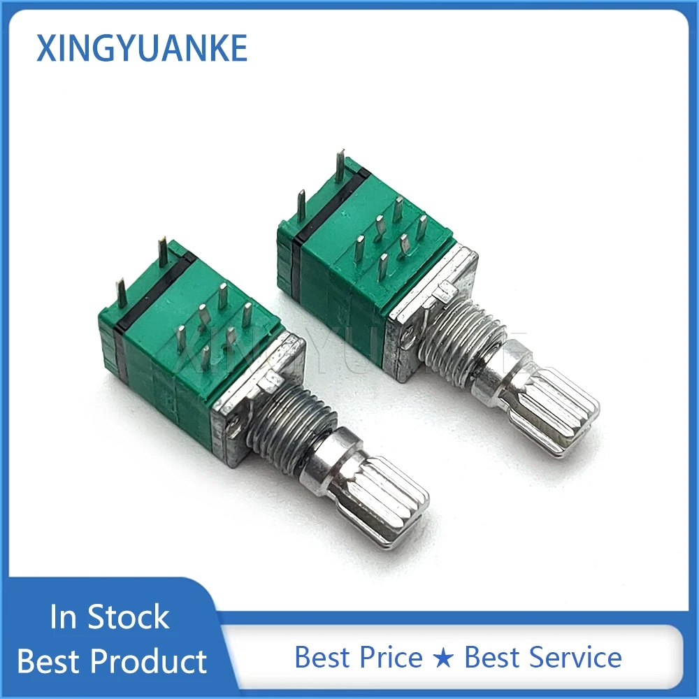 2PCS RK097 Type Dual 8-Pin B10K B20K B50K B100K With Push Switch Volume Adjustment Rotary Potentiometer Flower Shaft Length 15MM