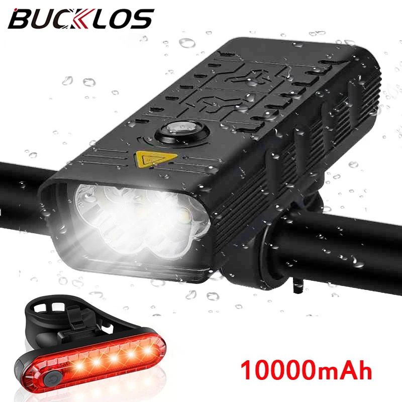 BUCKLOS Bicycle Headlight Type-C Charging Bike Strong Lamp Aluminum Alloy Bicycle Front Light 10000mAh Cycling Flashlight 5Led