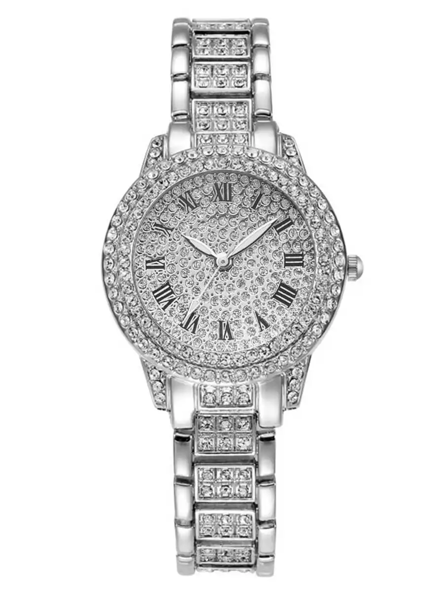 

Womens Quartz Watch With Rhinestones Roman Dial Alloy Steel Band Business Casual