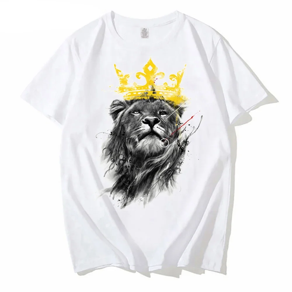 Creative Tshirt Men King Of Lion Print Tee Homme Hip-Hop Cool Tshirt Harajuku Shirt Short Sleeve White/Gray/Yellow T-Shirt