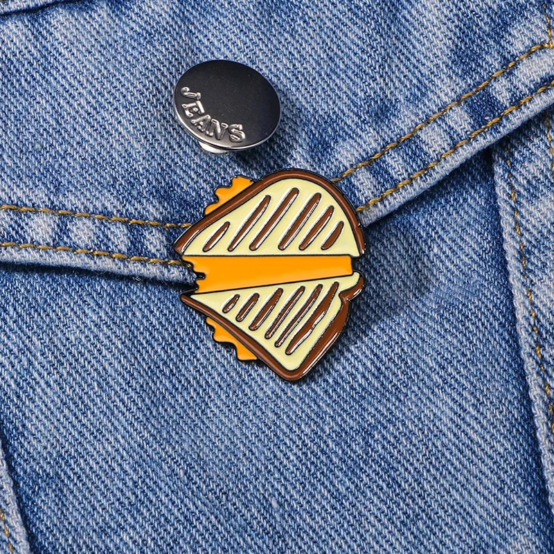 Cartoon Grilled Cheese Toast Enamel Brooch Delicious Snack Food Design Metal Lapel Pin Bag Hat Decor Cute Badge Accessory
