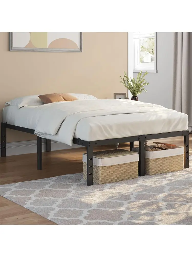 Double Bed Frame 4ft6 Metal Platform Bed with 32.5 cm Underbed Storage Space, Suit for 135x190cm Mattress No Noise Black