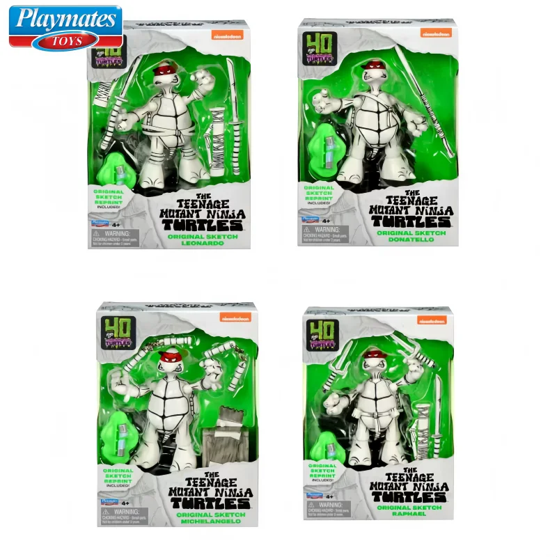 

В наличии: Фигурка Playmates Tmnt, оригинальный эскиз, черно-белая мультяшная версия, лимитированная коллекционная игрушка к 40-летию, подарок
