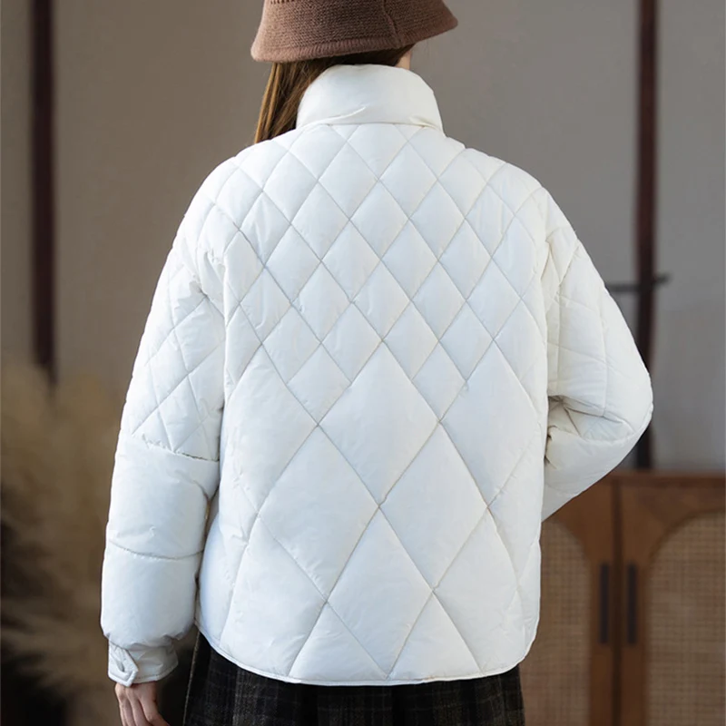 Parkas con botones concisos y cremallera para Mujer, abrigos cálidos de manga larga con cuello levantado, chaqueta acolchada de algodón gruesa y holgada para Mujer