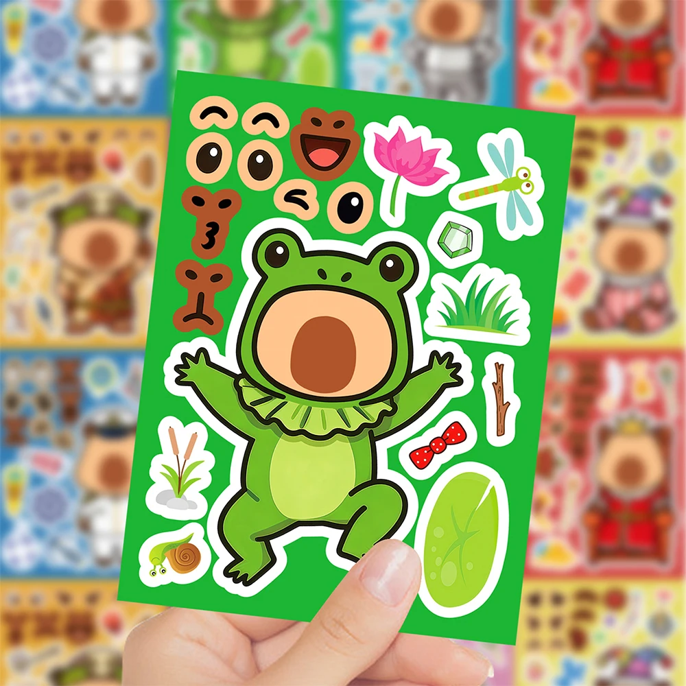 

8/16sheets Make a Face Animal Capybara Puzzle Stickers Funny Cartoon Assemble Jigsaw Educational Toys Decals Decoration Supplies