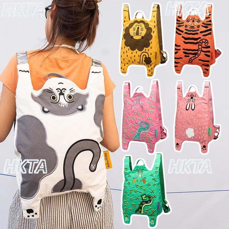 

Y2k Cute Cartoon Embroidery Travel Light Bag Dopamine Contrasting Bags Animal Print New Large Capacity Backpacks Women