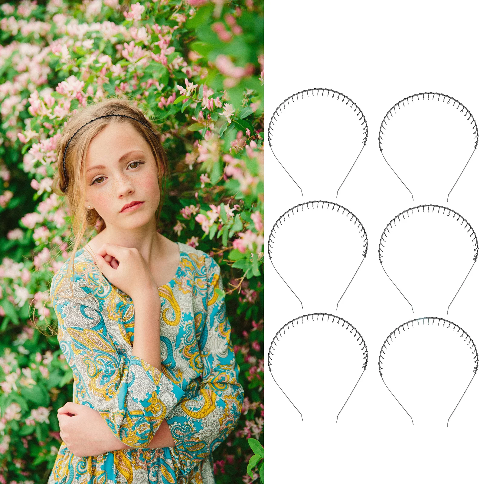 

6Pcs Unisex Hair Loop Band Lightweight Comfortable Daily Hairband Hair Accessory Wavy Teeth Comb Headband