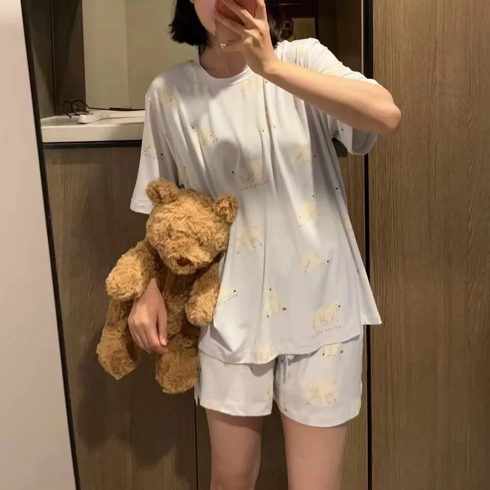 Room Wear Summer Pajamas One Piece Ladies  Loungewear Sleepwear Kawaii Clothes Cool T-shirt Shorts Thin Homewear  Shark Modal