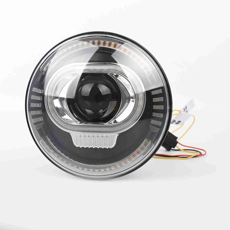 7 Inch Round LED Motorcycle Headlight With Beam, Amber & White DRL Halo Ring Angle Eyes For Touring Softail