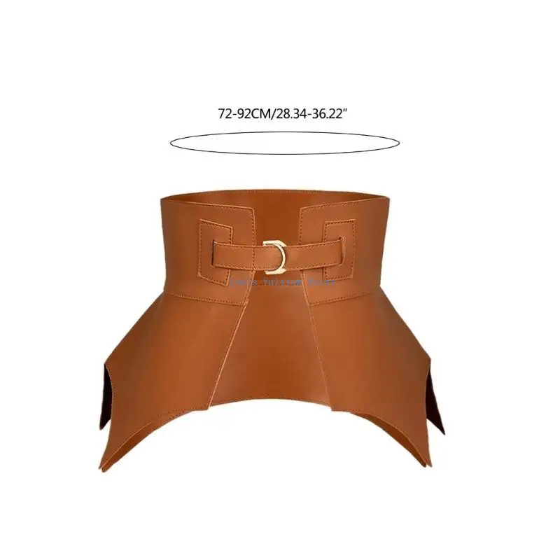 L5YB Phụ nữ cổ điển giả bằng da Ruffle Vành đai rộng dây đeo bằng dây đeo vòng eo thắt lưng cho phụ nữ