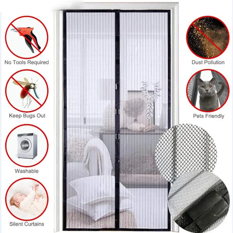 5Size Summer Magnetic Screen Door Curtain Net Anti Mosquito Insect Fly Bug Room Divider Automatic Closing Magnetic Bug