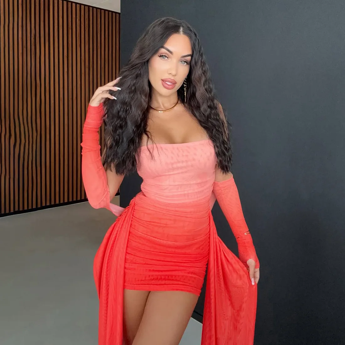 Nova moda feminina curto envoltório cintura alta mini vestido 2025 outfits malha sexy night club festa noite vestido de manga longa y2k