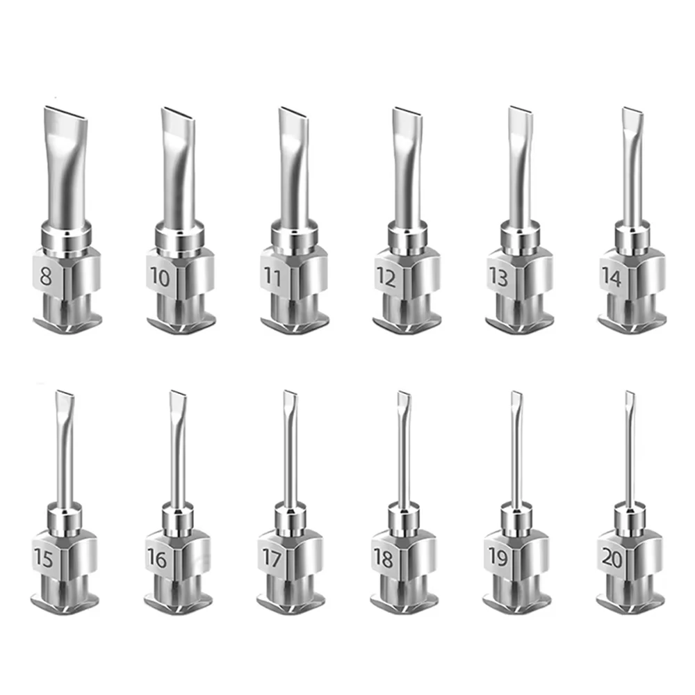 Caja  12 Agujas Dispensadoras  Acero Inoxidable  1/2 Pulgada 8-20G, Punta Plana y Tipo Cepillo,  Uso Industrial con Pe