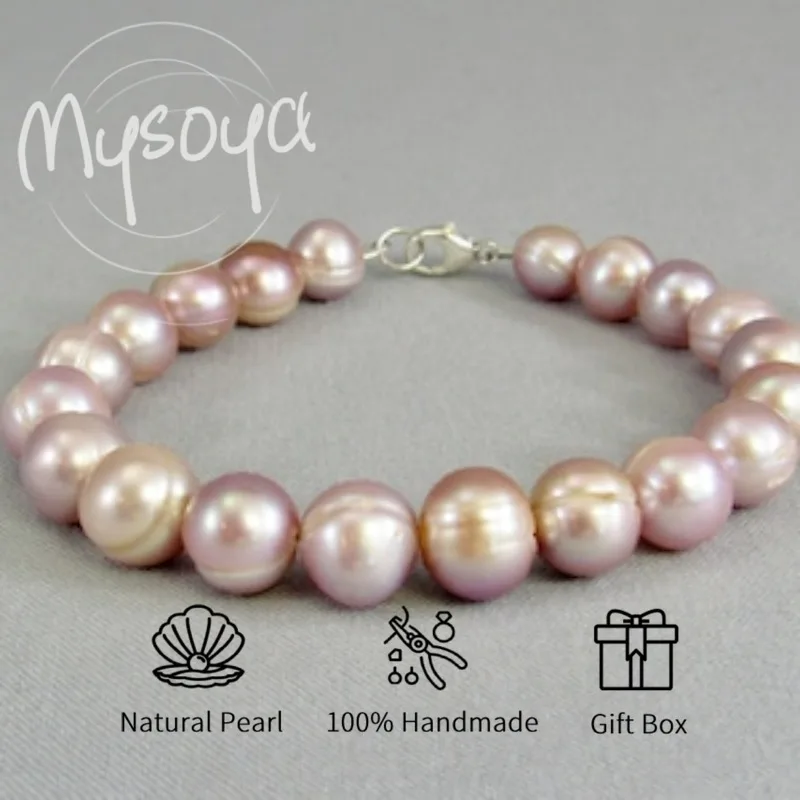 

MYSOYA Light Pink Freshwater Pearl Bracelet 9-10mm With Gift Box For Her/Him Birthday/Wedding/Christmas/New Year Gift
