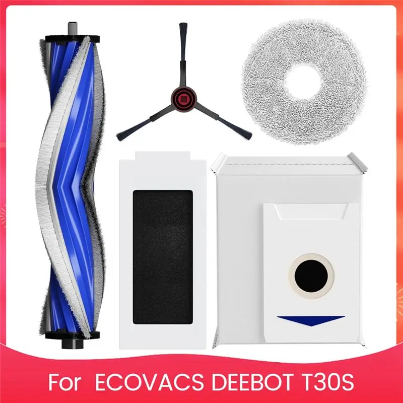 A02M-For ECOVACS DEEBOT T30S Combo Robot Vacuum, T30s Replacement Parts Main Side Brush Hepa Filters Mop Pads Dust Bags
