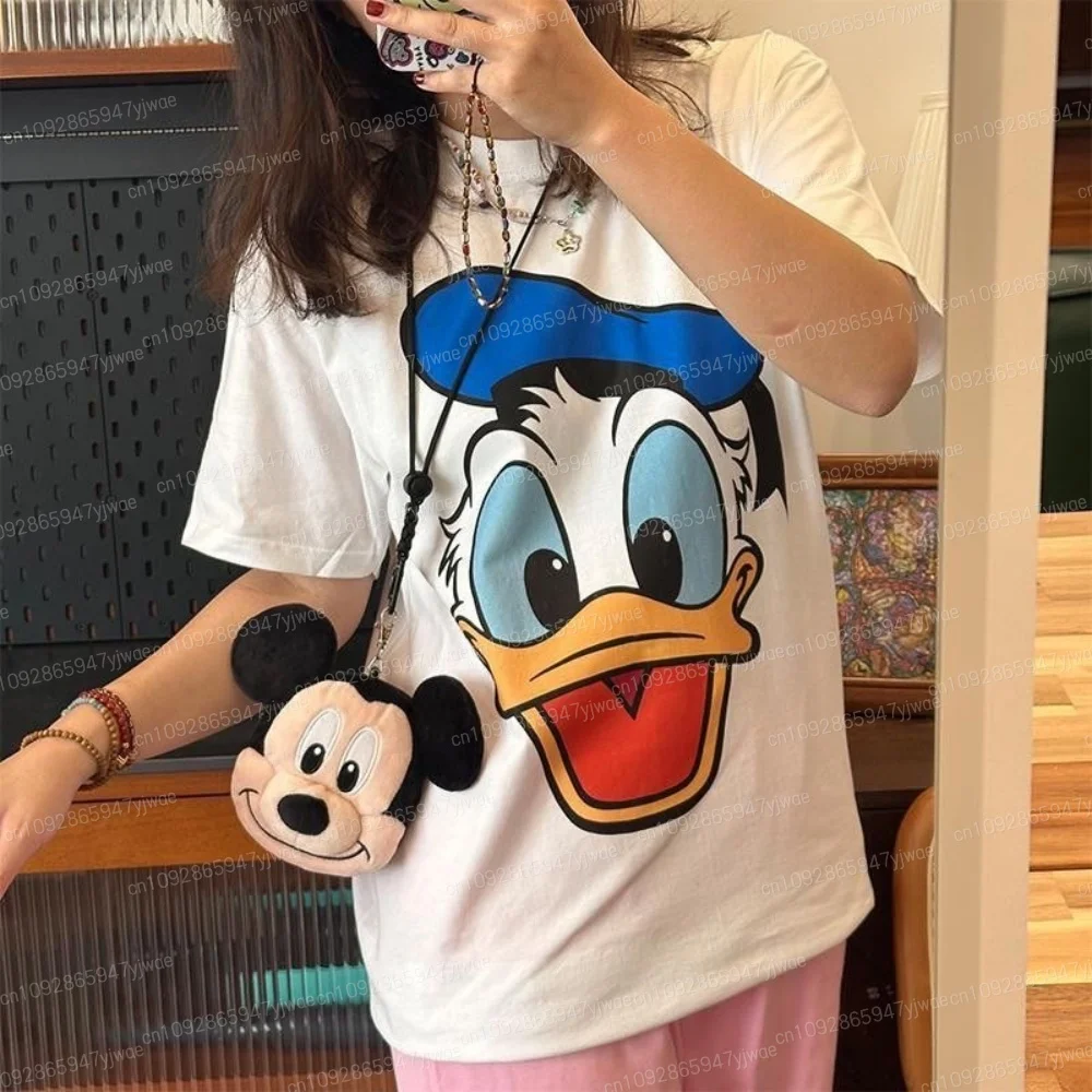 

Summer Women Polyester Cartoon Cartoon Cute Donald Duck 3D Print O-Neck Short Sleeve T-Shirt Women Plus Size Daily Sport T-Shirt