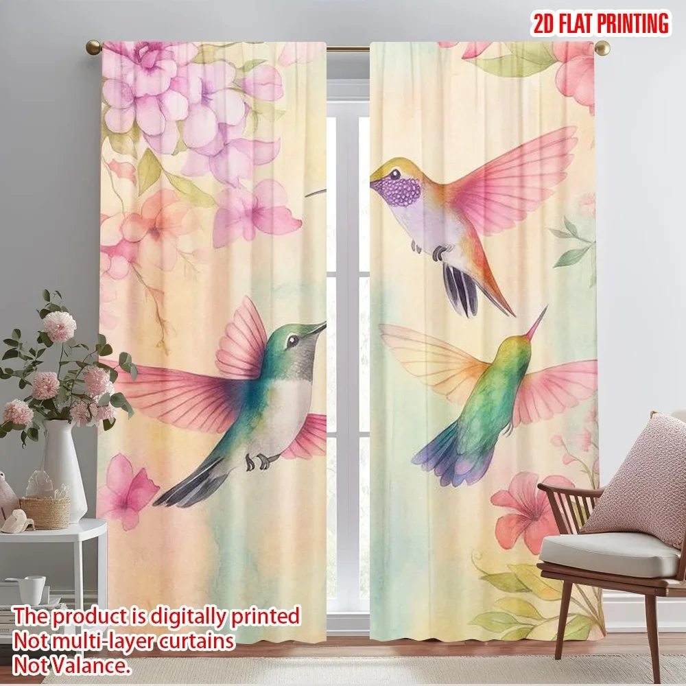 2pcs,2D plane printing Curtains&Window Treatment Hummingbird Harmony(1) Versatile 100% Polyester (without rod) Art Deco Festive