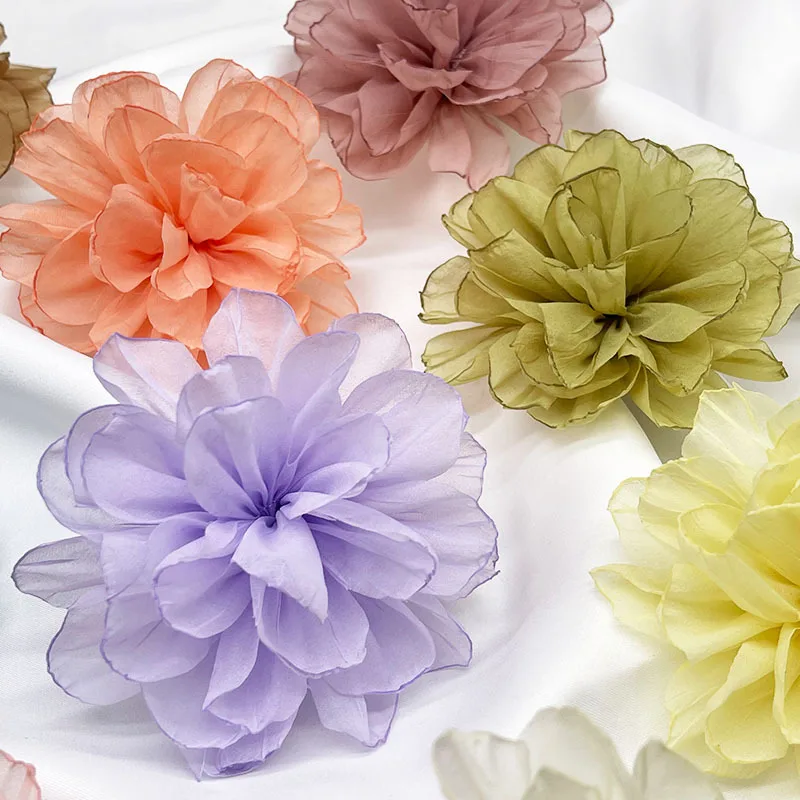 5Pcs 10CM Handmade Chiffon Fabric Rose Flowers Silk Flower For DIY Hair Accessories Wedding Dress Neacklace Brooches Decoration