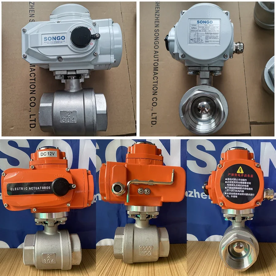 On-off Type 12VDC Quarter Turn Electric Actuator 2inch BSPT NPT Thread Water Electric Motorized Brass Ball Valve