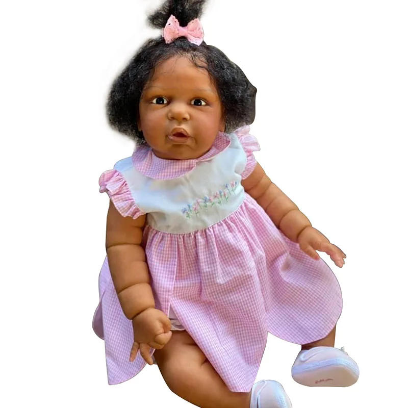 24inch 60cm magrot Dark Brown Skin Soft Cloth Body Reborn Toddler Girl Doll Rooted Hair High Quality Hand Painted Doll