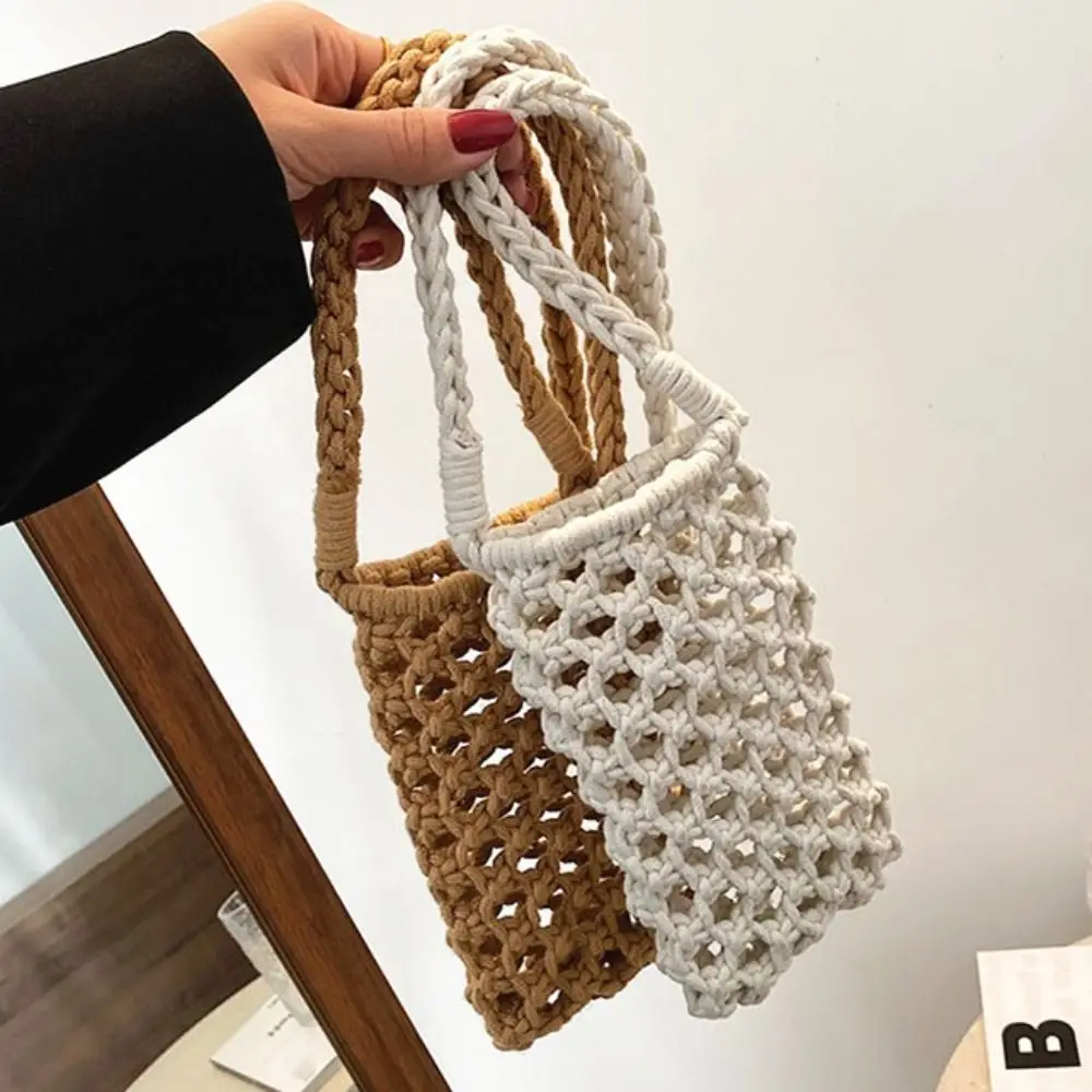 Fashion Small Crossbody Phone Bag 2024 Solid Color Women Handmade Woven Bag Hollow-out Lightweight Braided Shoulder Handbag