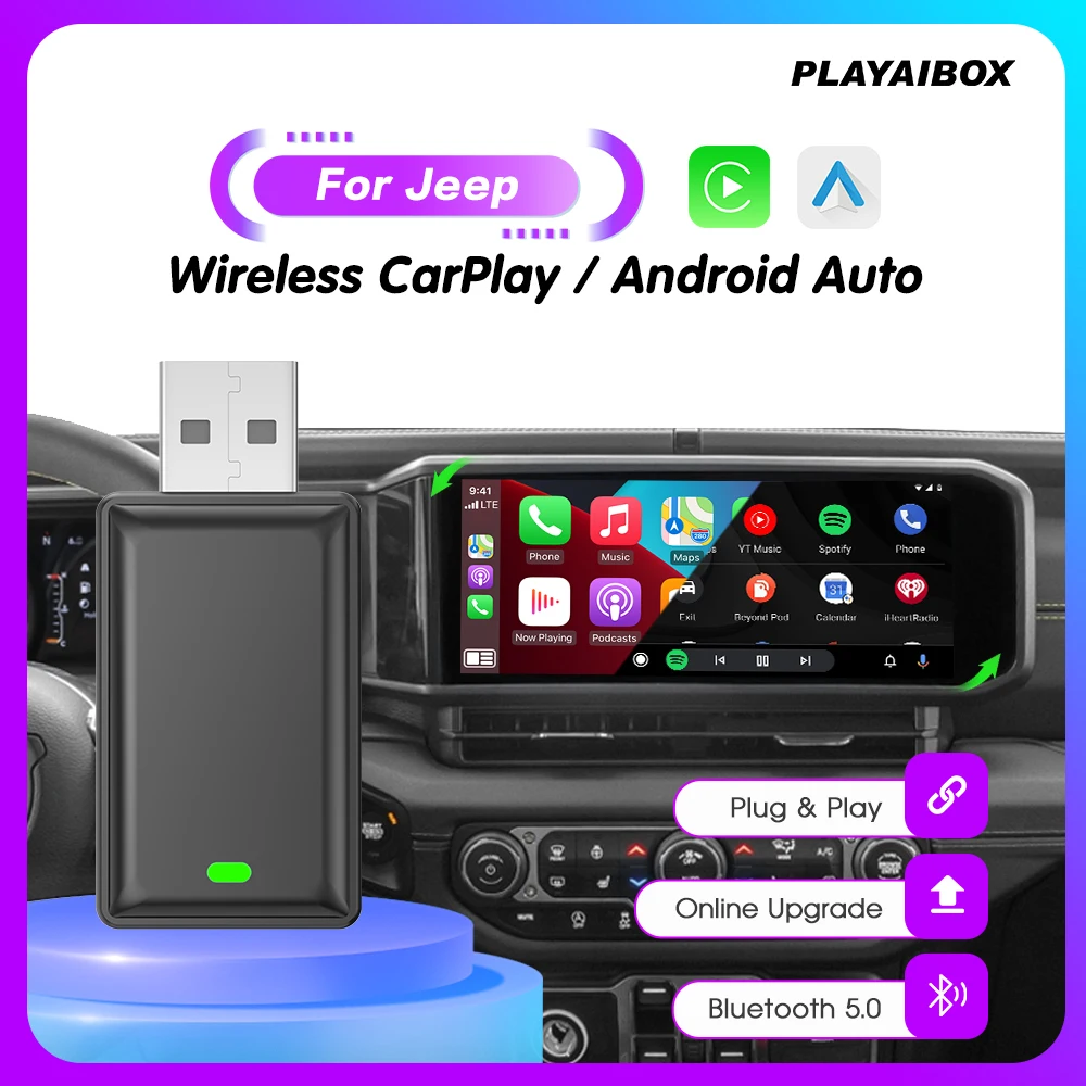 Carplay Wireless Adapter Android Auto 2in1 Smart Dongle Play&Plug For Jeep Compass Grand Cherokee Renegade Cherokee Gladiator