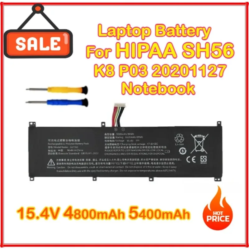 15.4V 4800mAh New GLT163  73.92Wh High Quality Laptop Battery for HIPAA SH56 K8 P03 20201127 Notebook Rechargeable Batteries