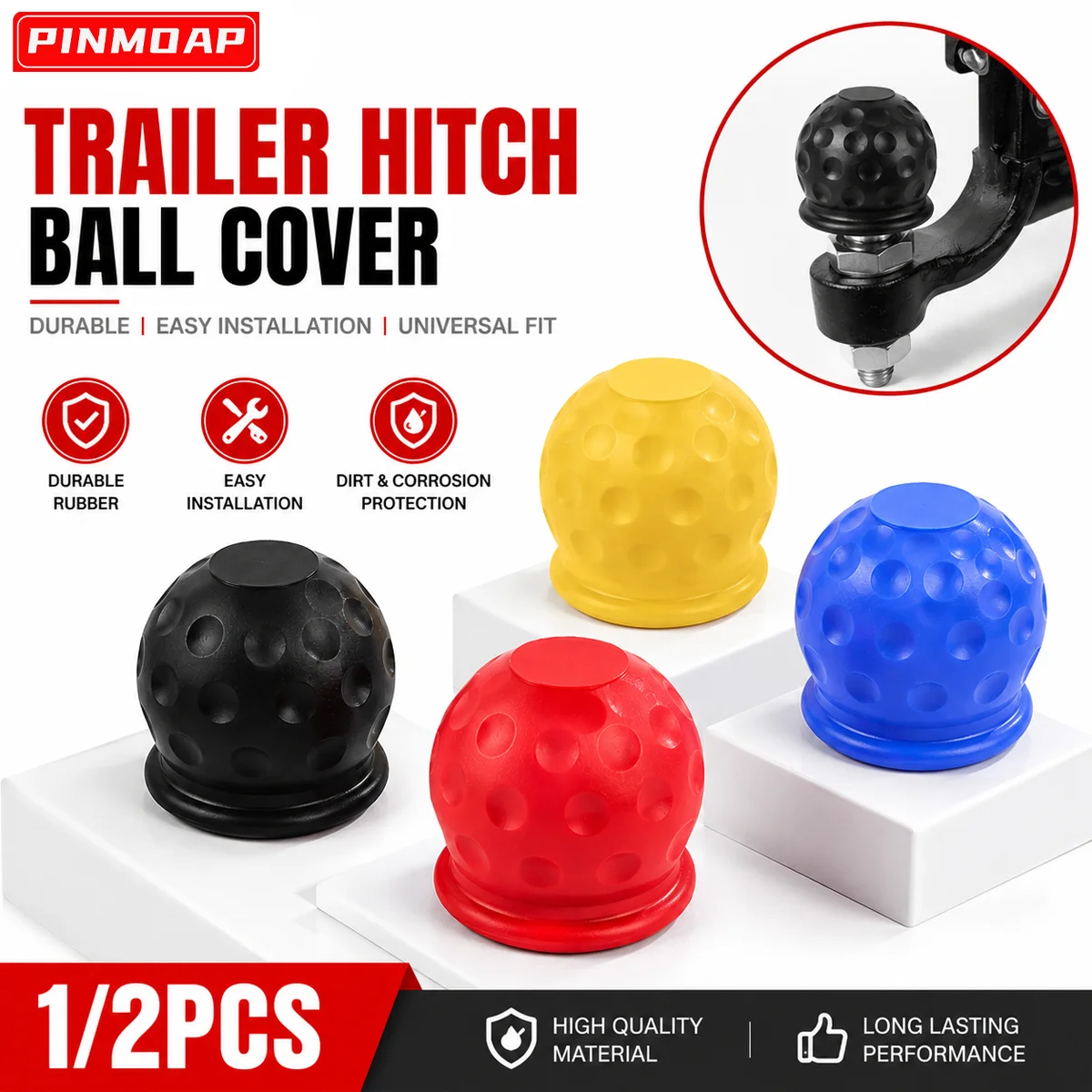 1/2pcs Universal Trailer Hook Ball Cover Rubber Towing Rod Ball Cap Durable Protector Towing Hook Protection Cover