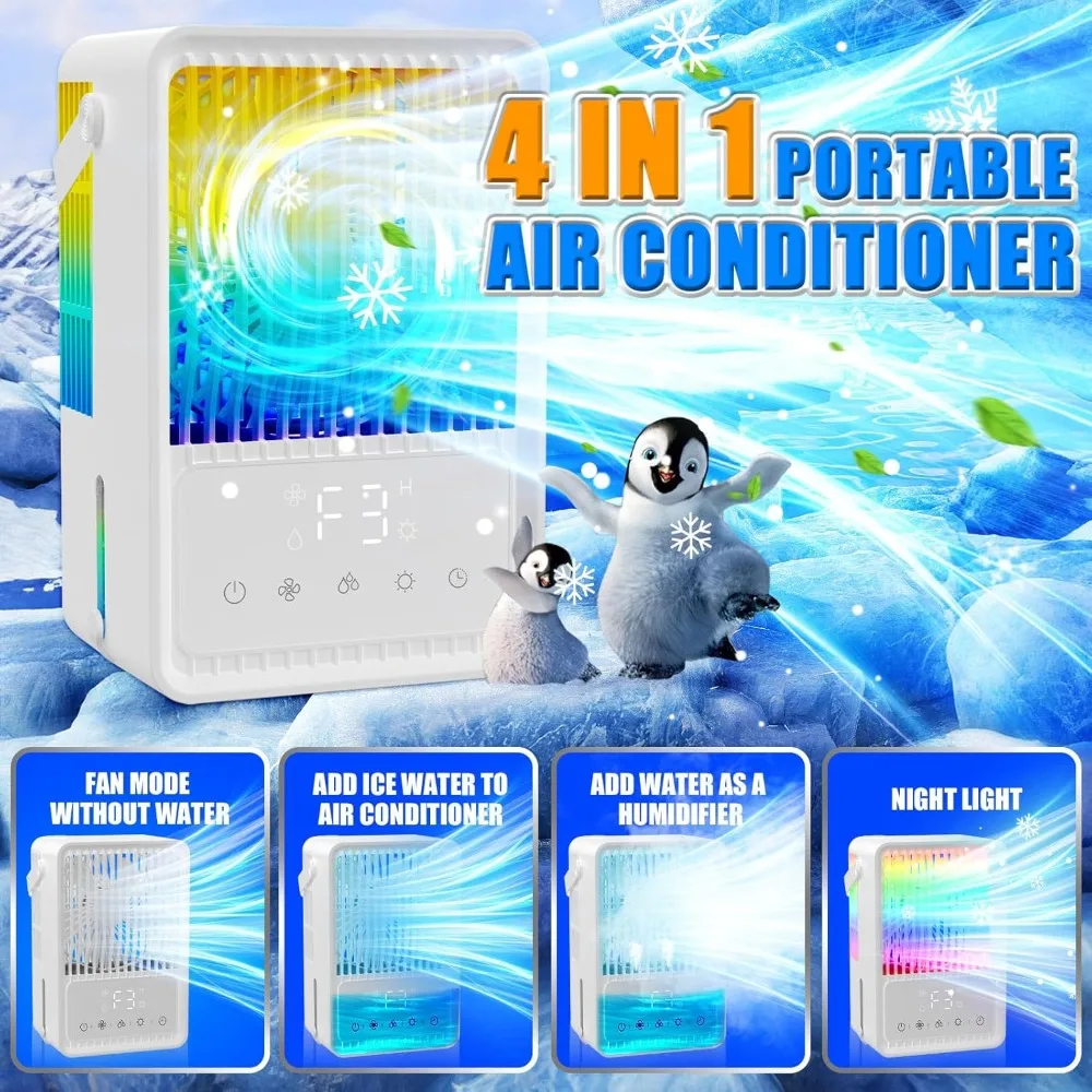 HAOYUNMA-Climatiseur portable à écran tactile, refroidisseur d'air par évaporation avec 600ml d'eau précieuse, synchronisation 1-8 H