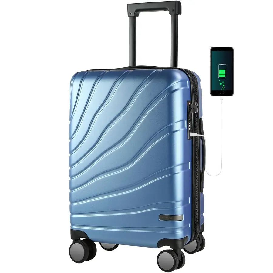 

On Luggage with Spinner Wheels amp TSA Lock, Expandable Fashionable Hard Shell Suitcase airline approved20 Inch CarryOnLight Blu