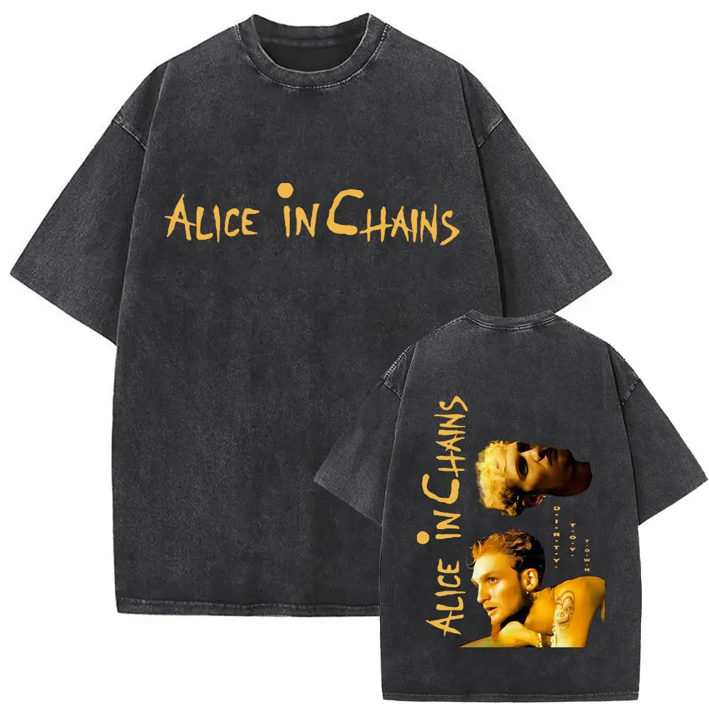 

Washed Vintage Rock Band Alice in Chains Face Graphic T Shirt Men Women Retro Gothic Punk T-shirts Men's Oversized Streetwear